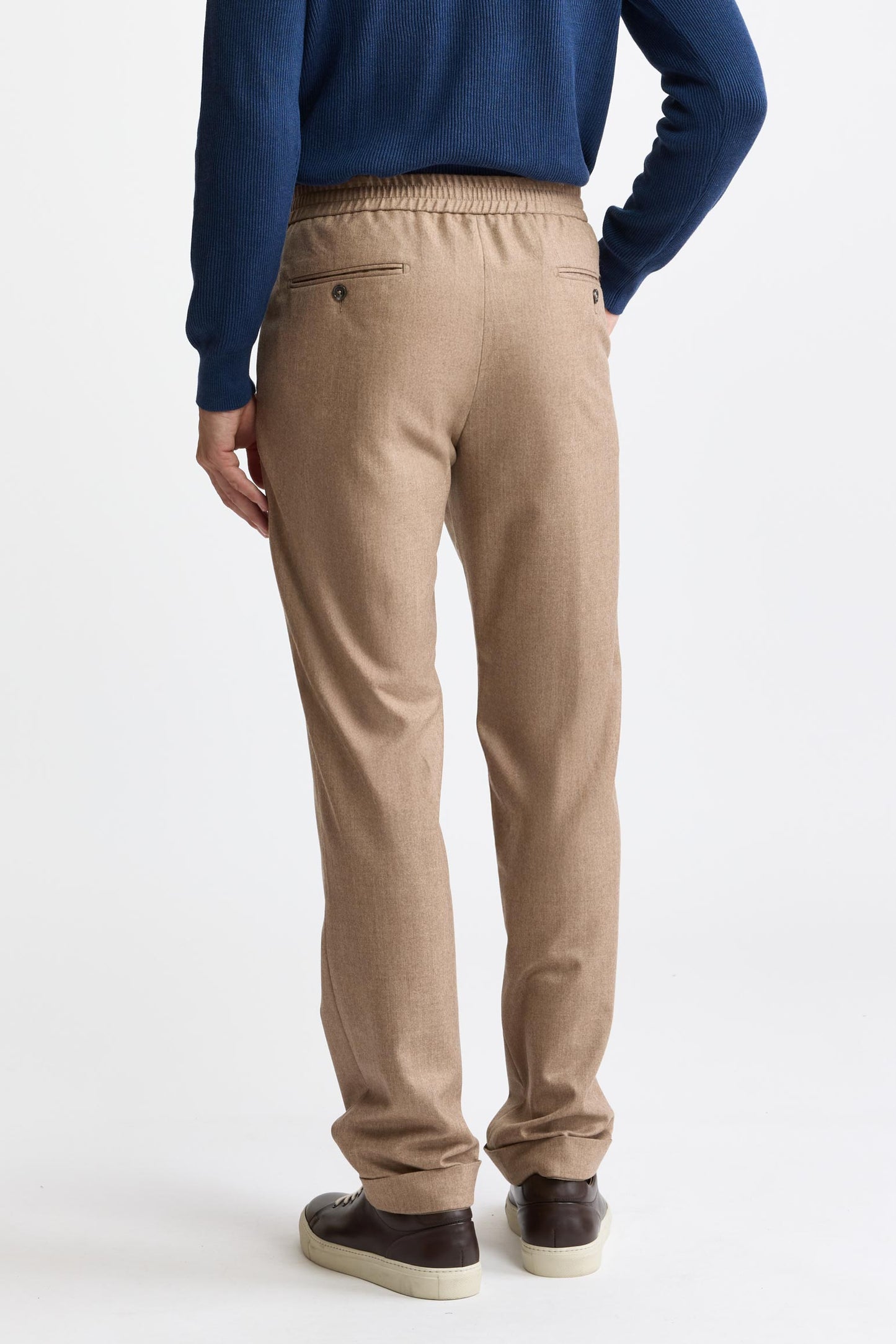 Light Brown 100% Wool Super 100's Drawstring Trousers Flannel & Saxony