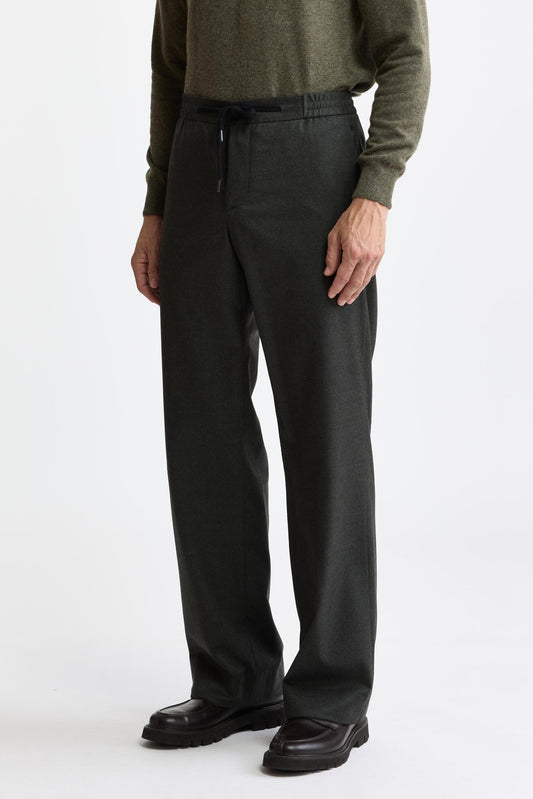 Pantalon vert à cordon de serrage 100 % laine Super 100, flanelle et saxony