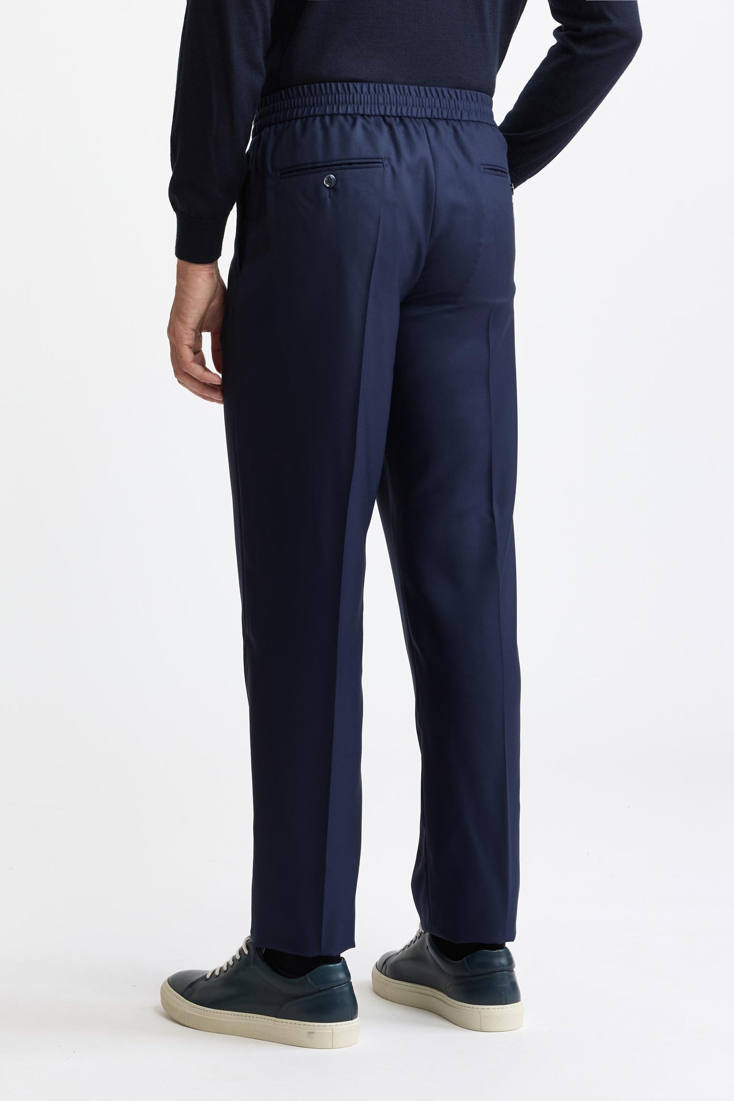 Dark Blue 100% Cashmere Drawstring Trousers Golden Gate