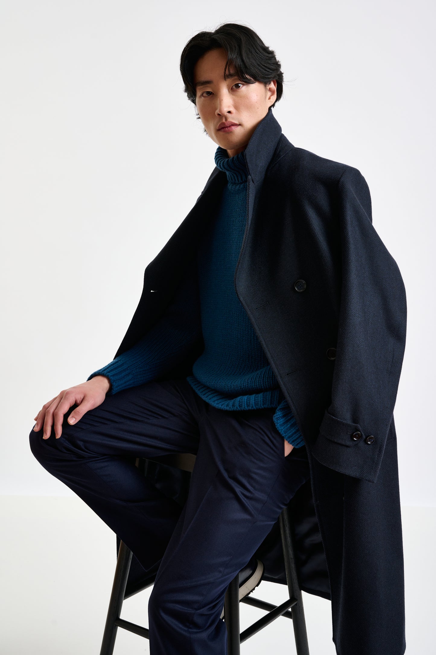 Dark Blue Wool Sheffield Overcoat Zeus - View 9