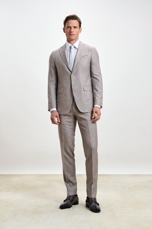 Kenton Suit Sleek Check Beige Turquoise