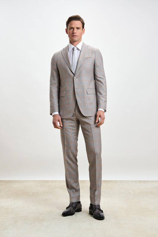 Kenton Suit Sleek Check Beige Turquoise - View 1