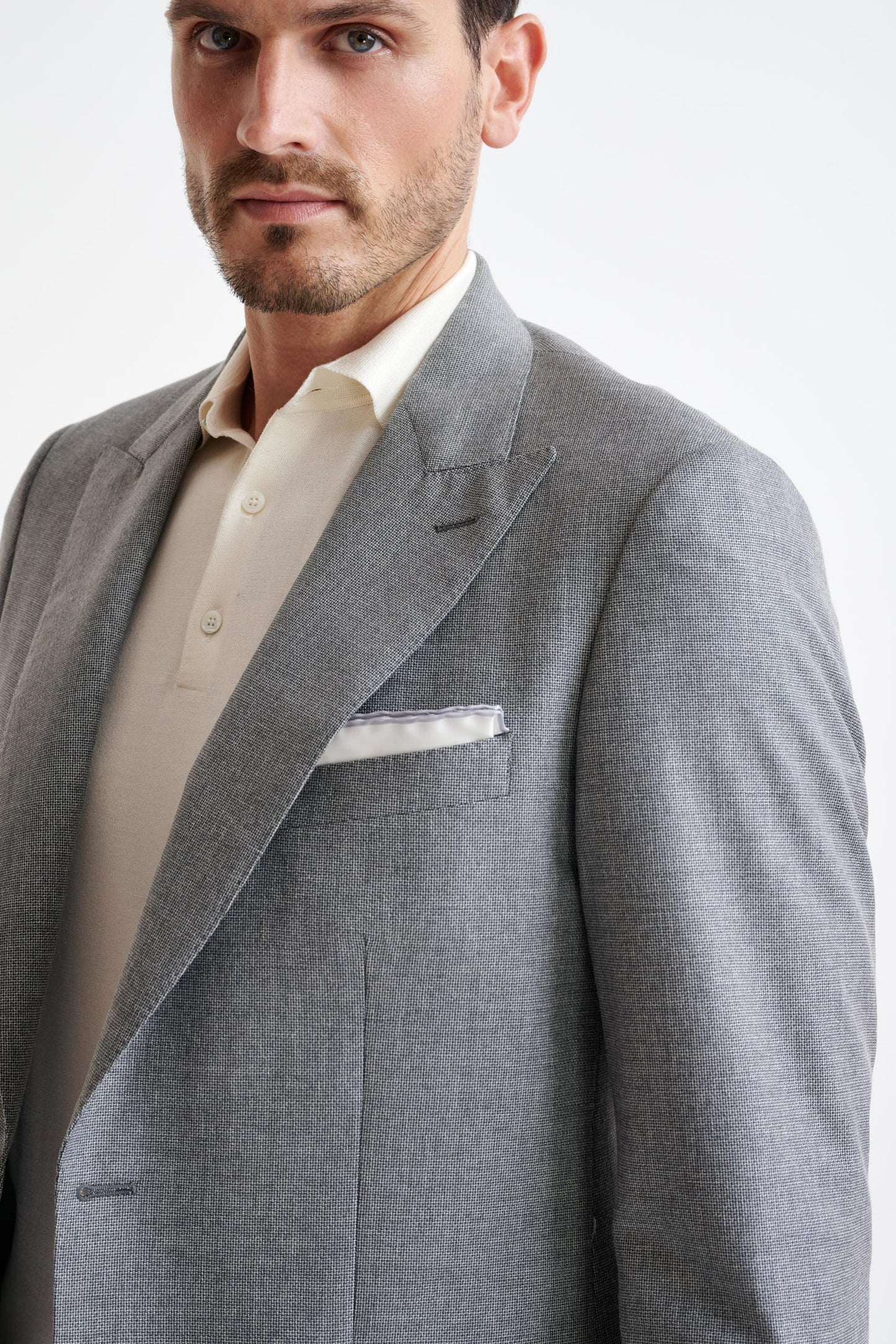 Grey Wool & Cotton Soho Suit Lifestyle - View Three