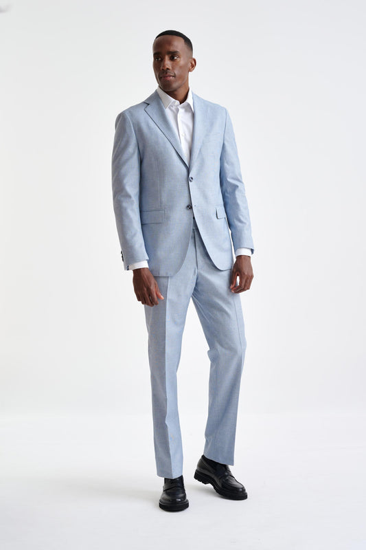 Light Blue Wool & Cotton Kenton Suit Lifestyle - View One
