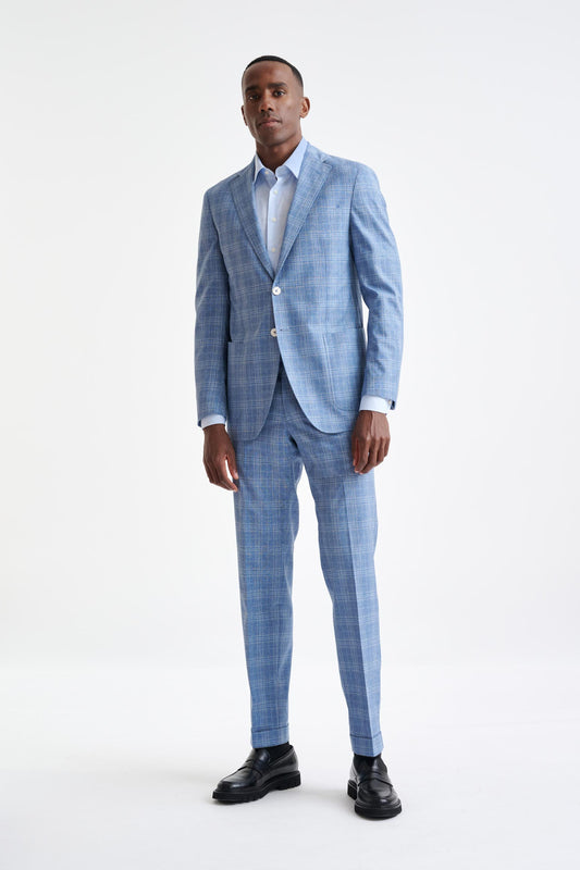 Mid Blue Wool & Cotton Kenton Suit Lifestyle - View One