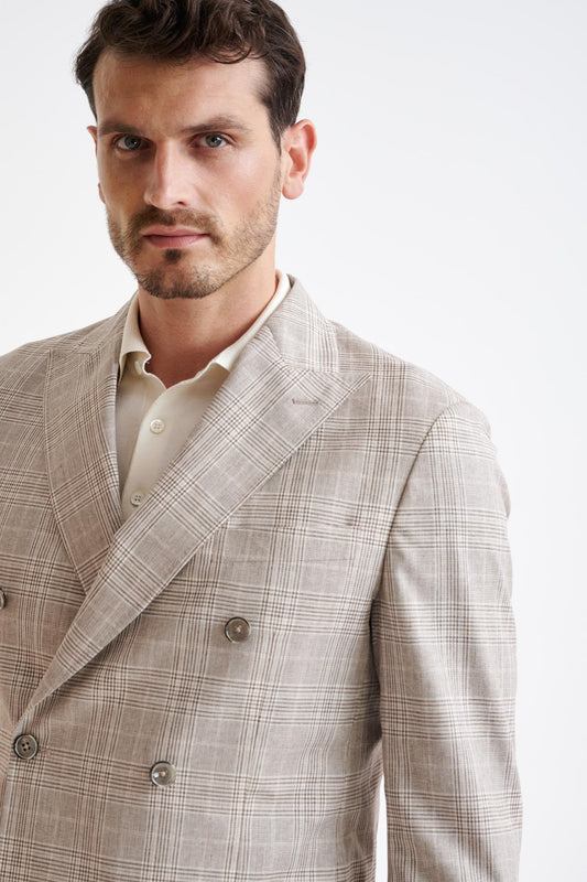 Brown Cream Check Wool & Cotton Kenton Suit Lifestyle - View Three