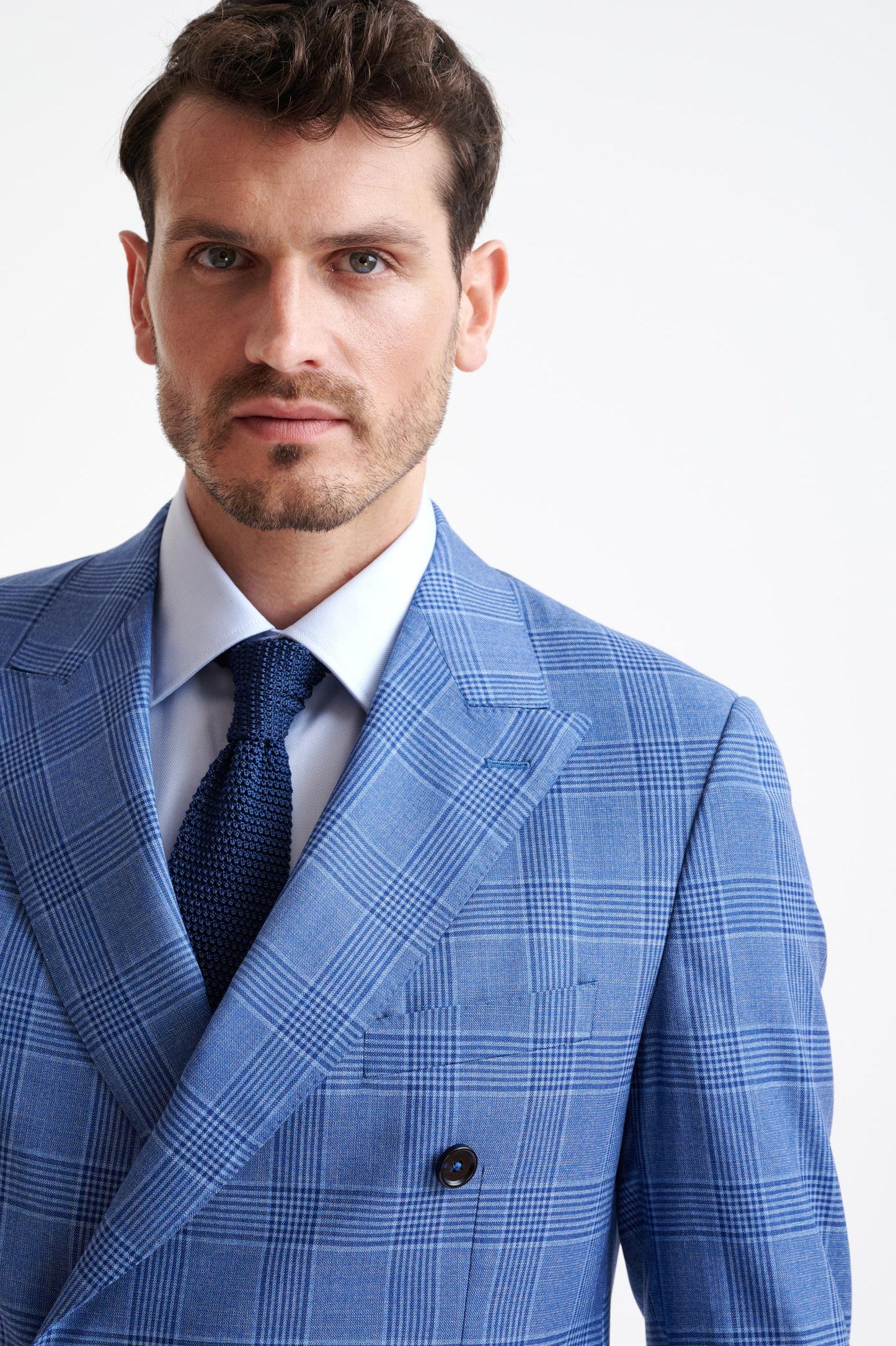 Check Blue Super 130's Wool Soho Suit Mosaic - View Three