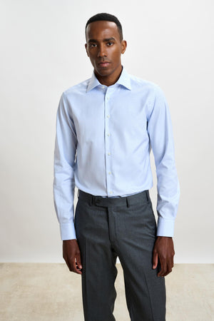 Formal Shirt Pique Micro Check Light Blue - View 1
