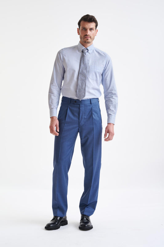 Stripped Blue & White 100% Cotton Oxford Formal Shirt - View Two