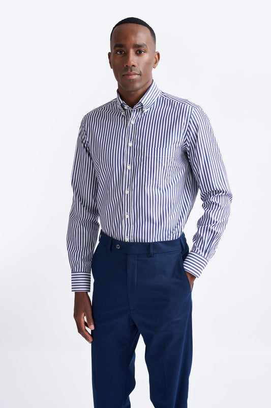 Stripped Dark Blue 100% Cotton Poplin Formal Shirt - View One