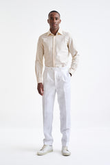Stripped White & Yellow 100% Cotton Fine Twill Formal Shirt - View Two