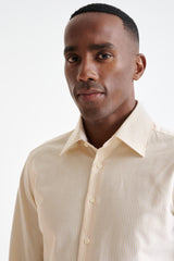 Stripped White & Yellow 100% Cotton Fine Twill Formal Shirt - View Three
