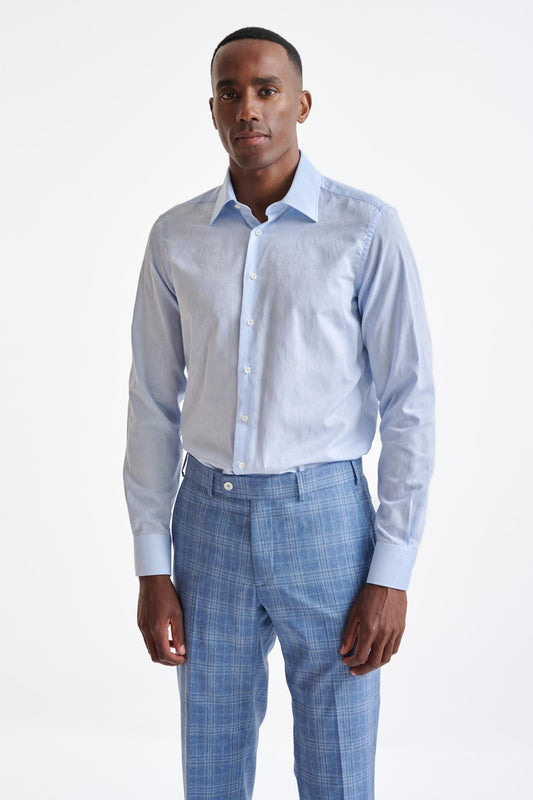 Light Blue 100% Cotton Oxford Panama Formal Shirt - View One