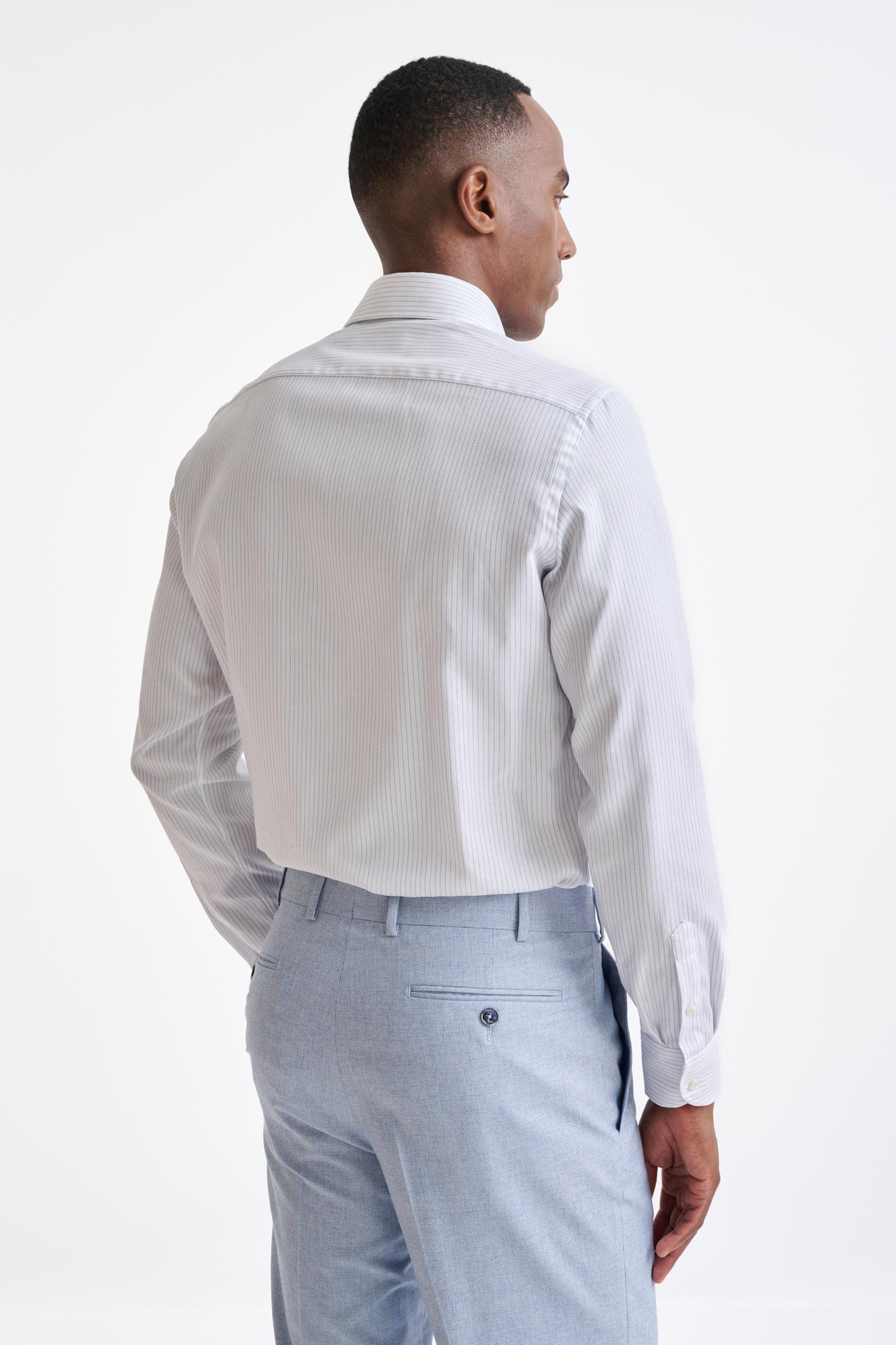 Striped White Cotton Natural Stretch Honeycomb Formal Shirt - Image 5