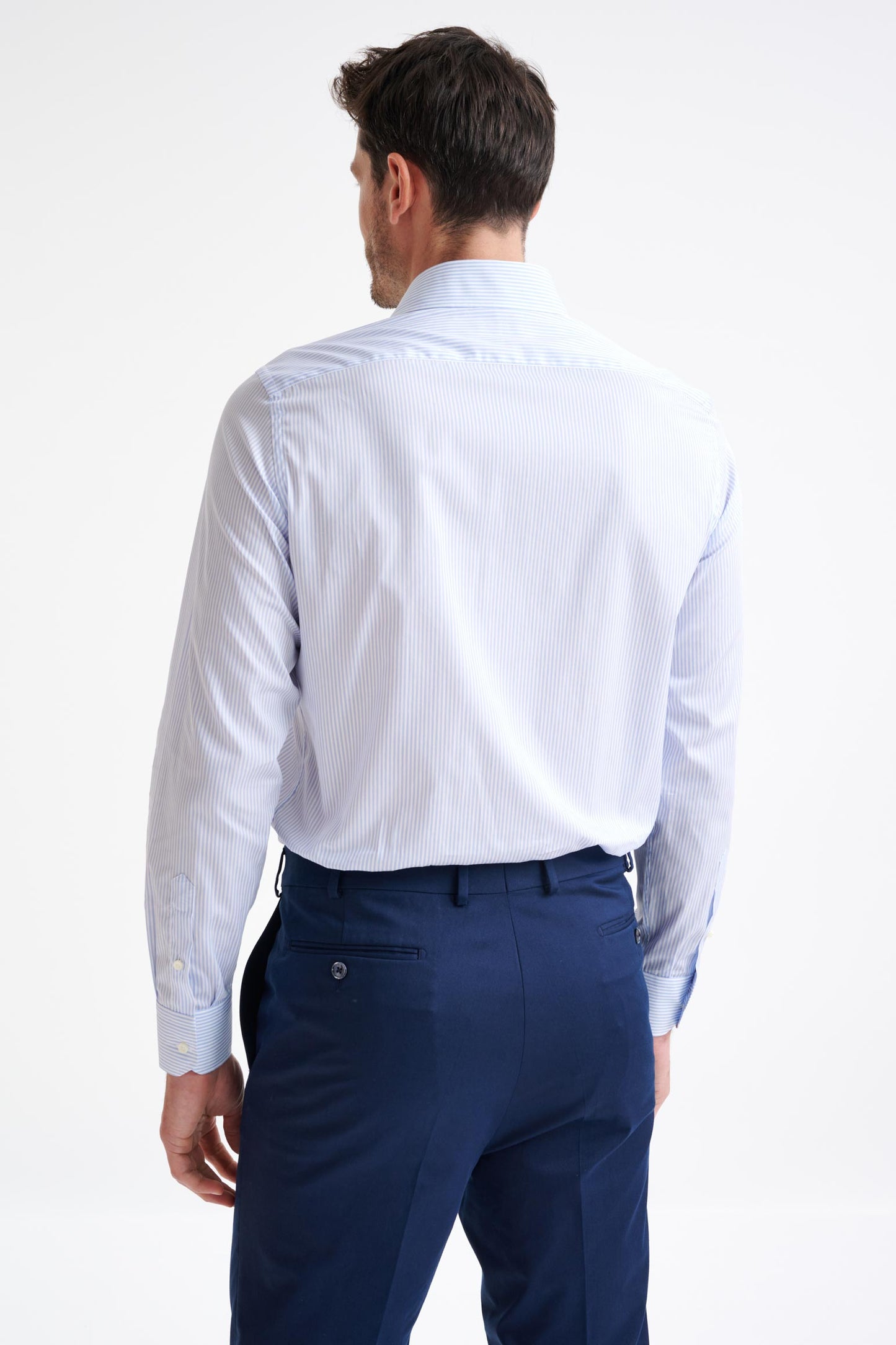 Stripped White & Blue 100% Cotton Poplin Formal Shirt - View Five