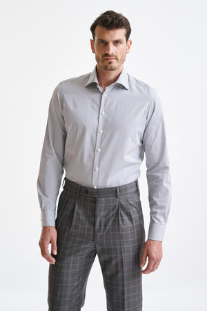 Striped Grey 100% Cotton Poplin Formal Shirt - Image 1