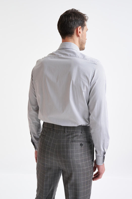 Striped Grey 100% Cotton Poplin Formal Shirt -