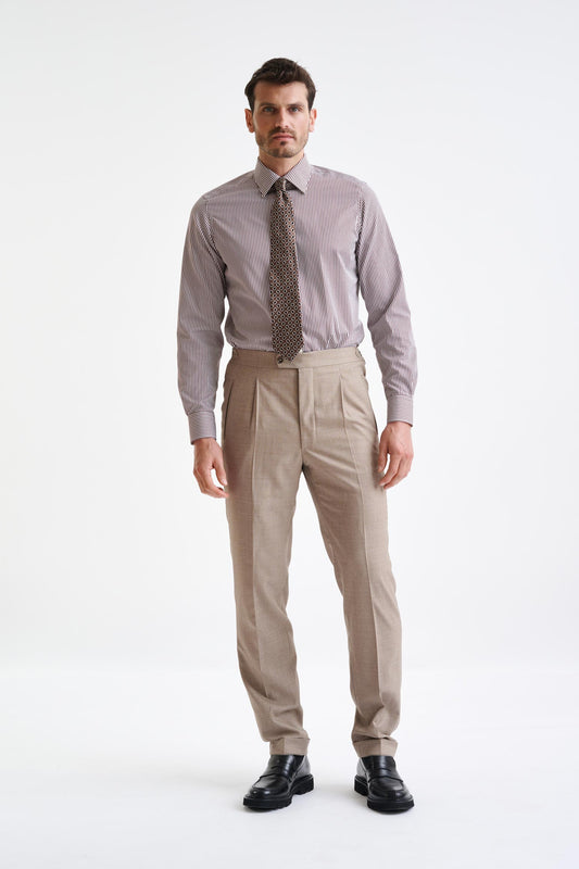 Stripped Brown 100% Cotton Poplin Formal Shirt - View Two