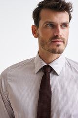 Stripped White & Brown 100% Cotton Herringbone Formal Shirt - View Three