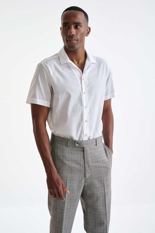 Plain White 100% Cotton Structured Short Sleeve Shirt - View One