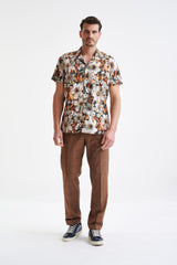 Brown Cotton & Silk Jacquard Casual Shirt - View Two