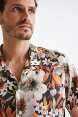 Brown Cotton & Silk Jacquard Casual Shirt - View Three