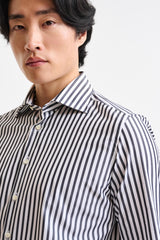 White & Dark Blue Stripped 100% Cotton Popeline Formal Shirt - Image 2