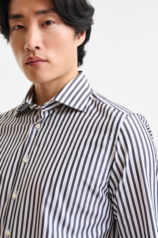 White & Dark Blue Stripped 100% Cotton Popeline Formal Shirt - Image 2