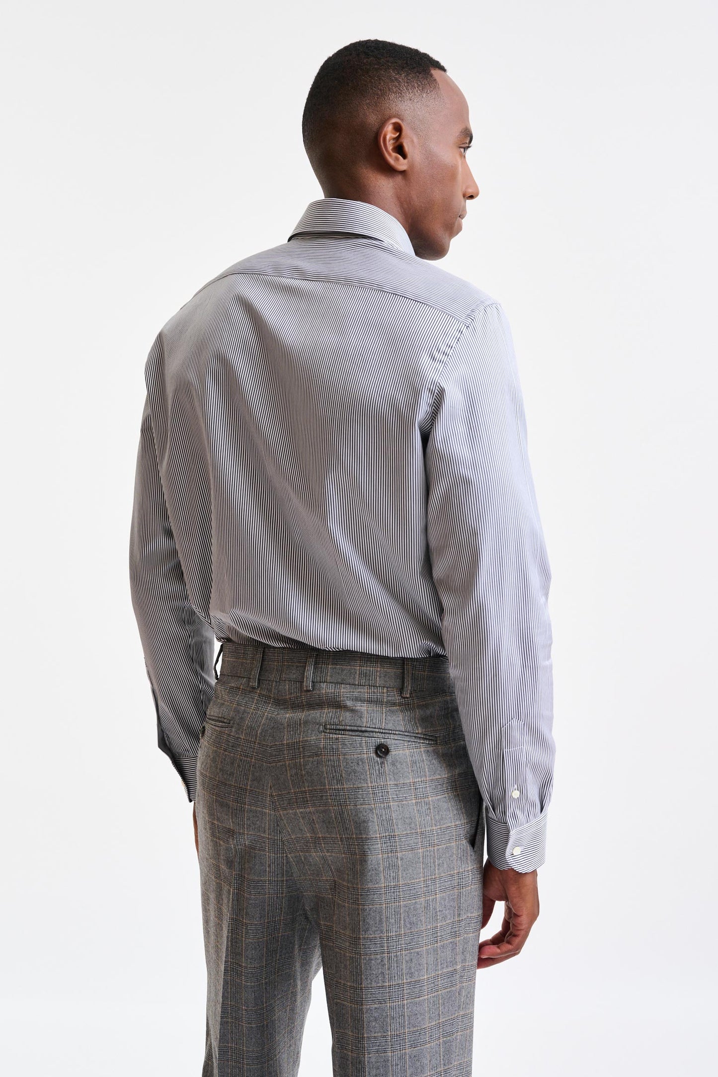 Black & White Stripped 100% Cotton Twill Formal Shirt - Image 4