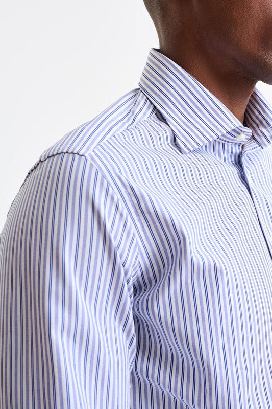 Blue & White Stripped 100% Cotton Poplin Formal Shirt - Image 2