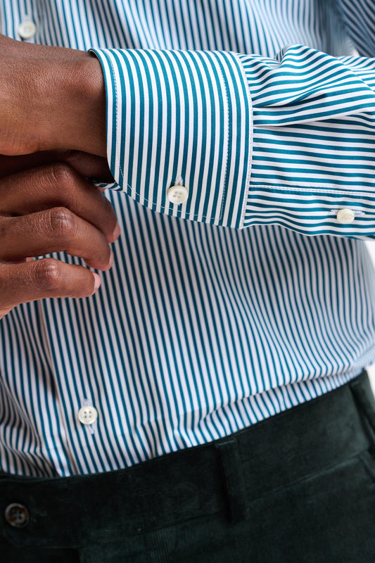 Green Stripped 100% Cotton Poplin Formal Shirt - Image 3