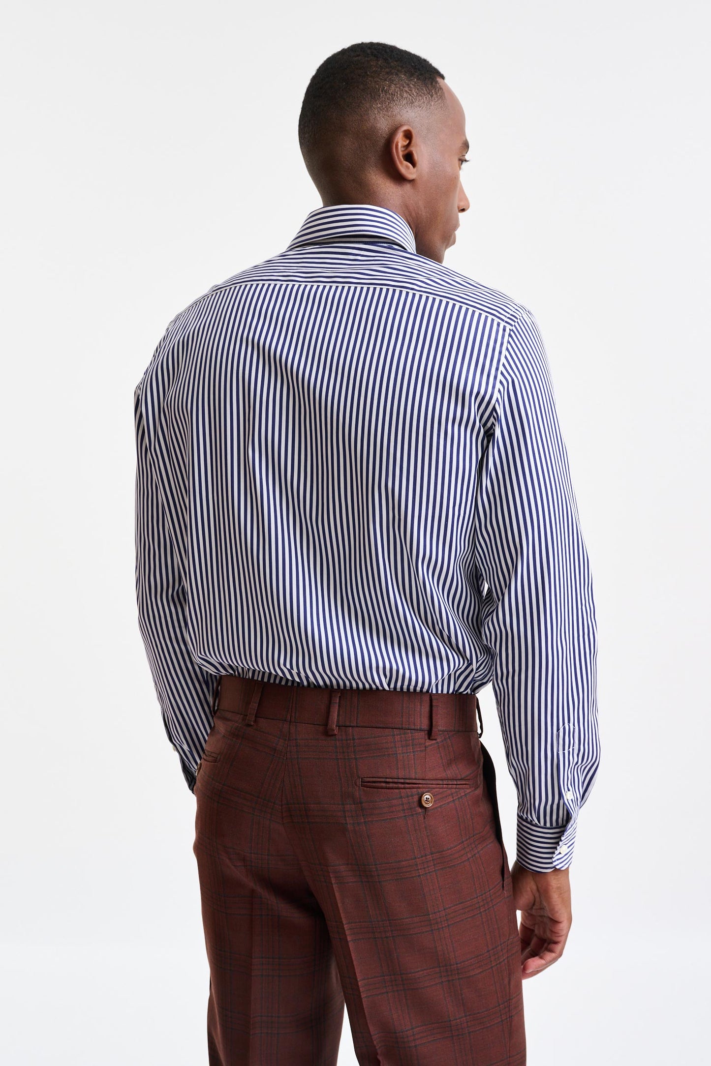 Stripped Blue & White Cotton Poplin Formal Shirt - Image 6