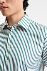 Green & White Stripped 100% Cotton Twill Formal Shirt - Image 2