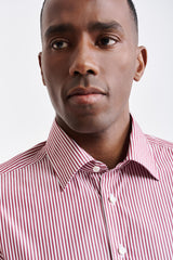 Camisa Formal De Popelín De Algodón Con Rayas Blancas Y Rojas