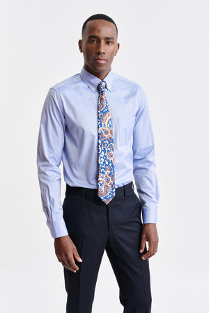 Melange Blue Cotton Pin Point Formal Shirt