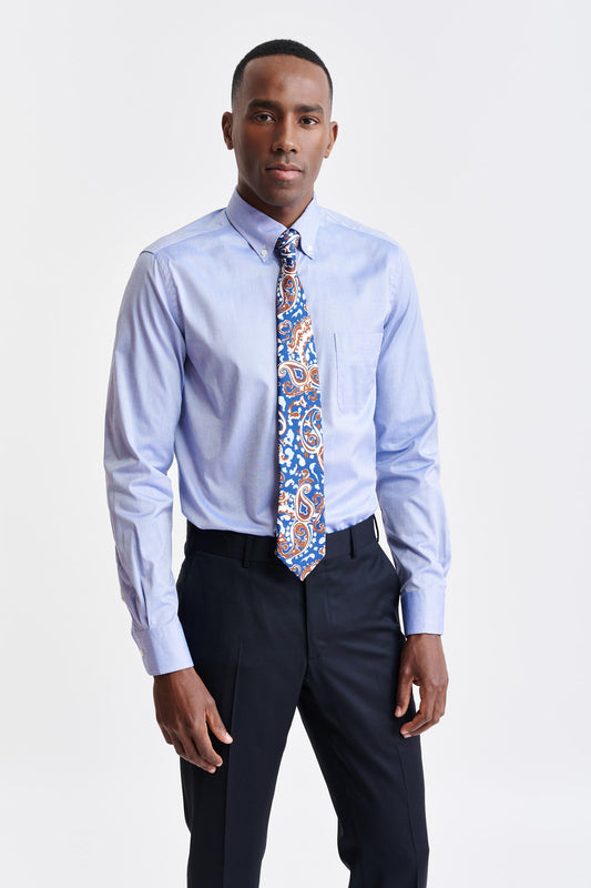 Melange Blue Cotton Pin Point Formal Shirt Image 1
