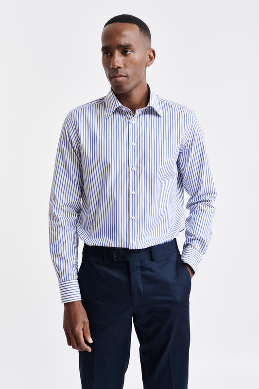Medium White & Blue Stripes Cotton Pin Point Formal Shirt Image 1