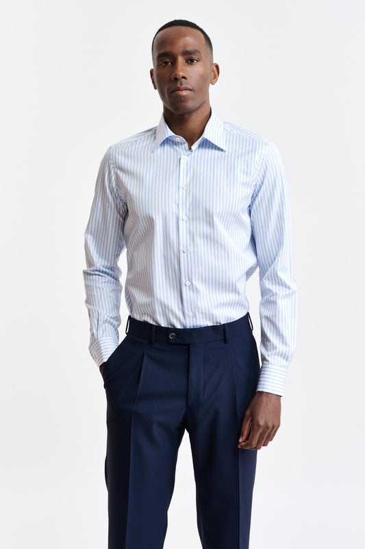 Light Blue & White Stripes Cotton Twill Formal Shirt Image 1
