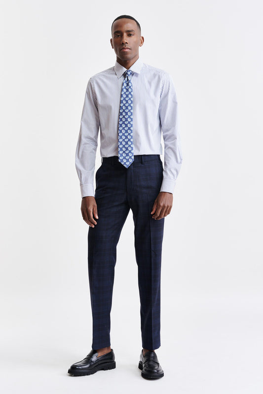 Dark Blue Stripes Cotton Poplin Formal Shirt Image 2