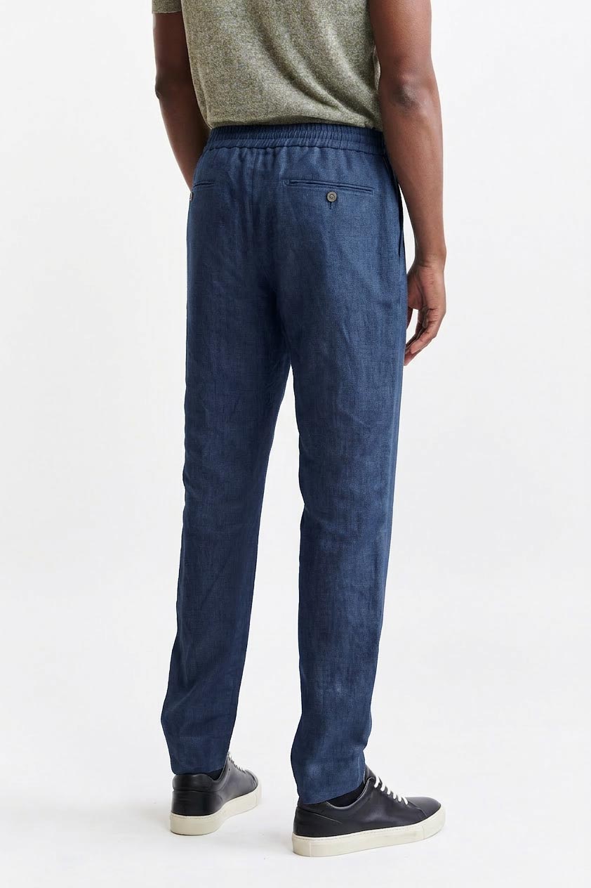 Donkerblauwe 100% Linnen Broek Met Trekkoord Pure Linen