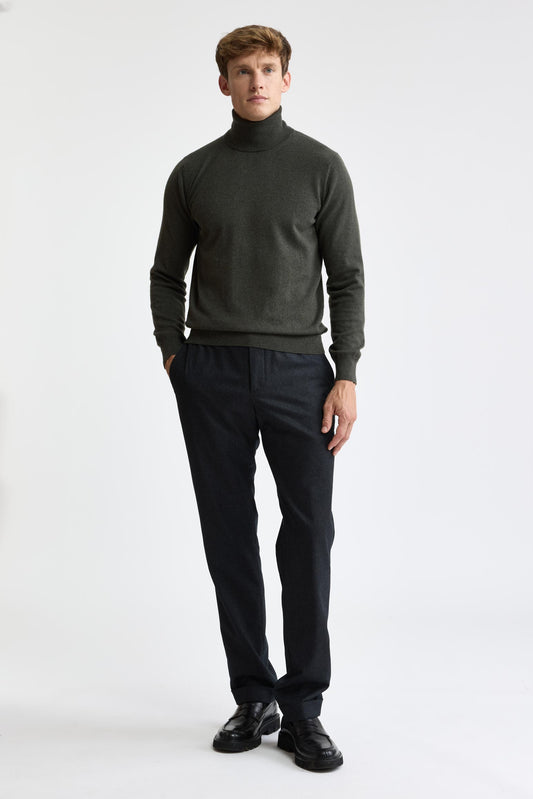 Pull à col roulé Drumberg vert militaire 100 % cachemire