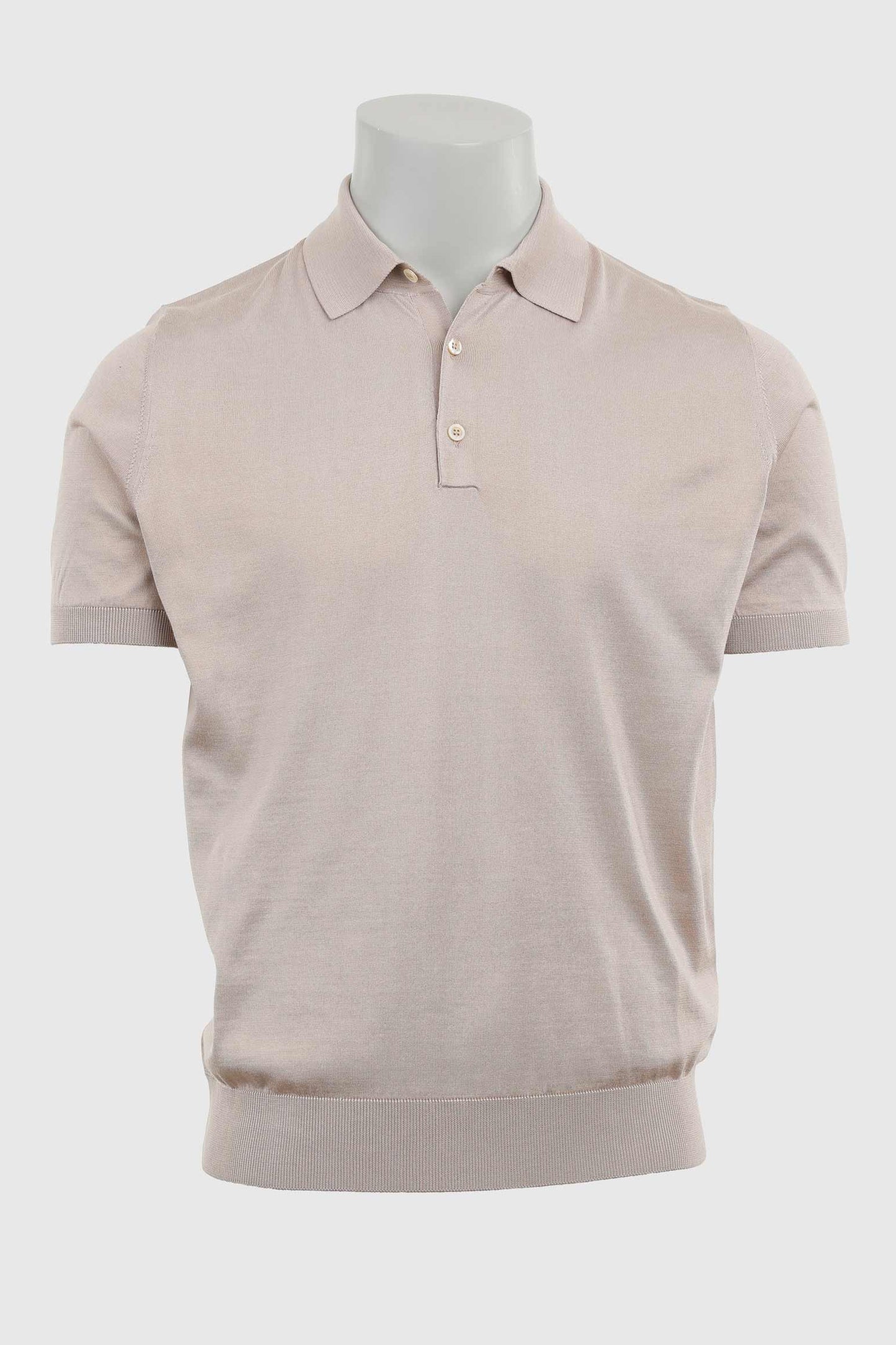 Kendal Silk Knitted Short Sleeve 3 Button Polo Shirt Wood Beige