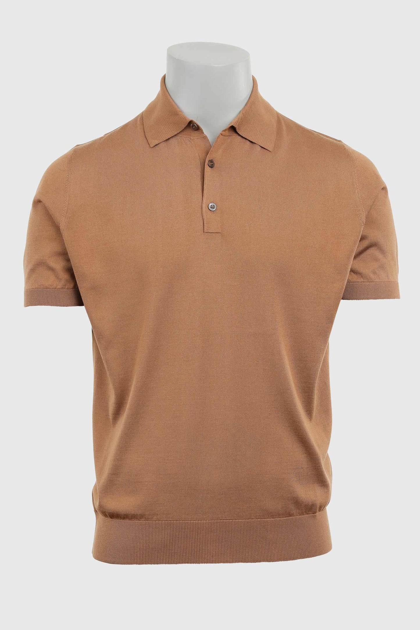 Kendal Silk Knitted Short Sleeve 3 Button Polo Shirt Tobacco