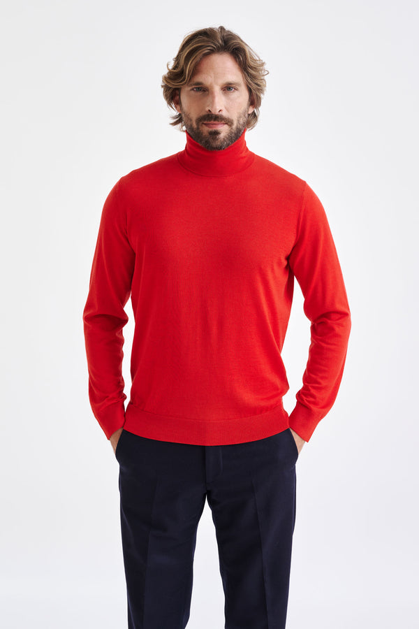 Karminroter Telford Rollkragenpullover Aus Kaschmir-Merino-Seiden Mischung