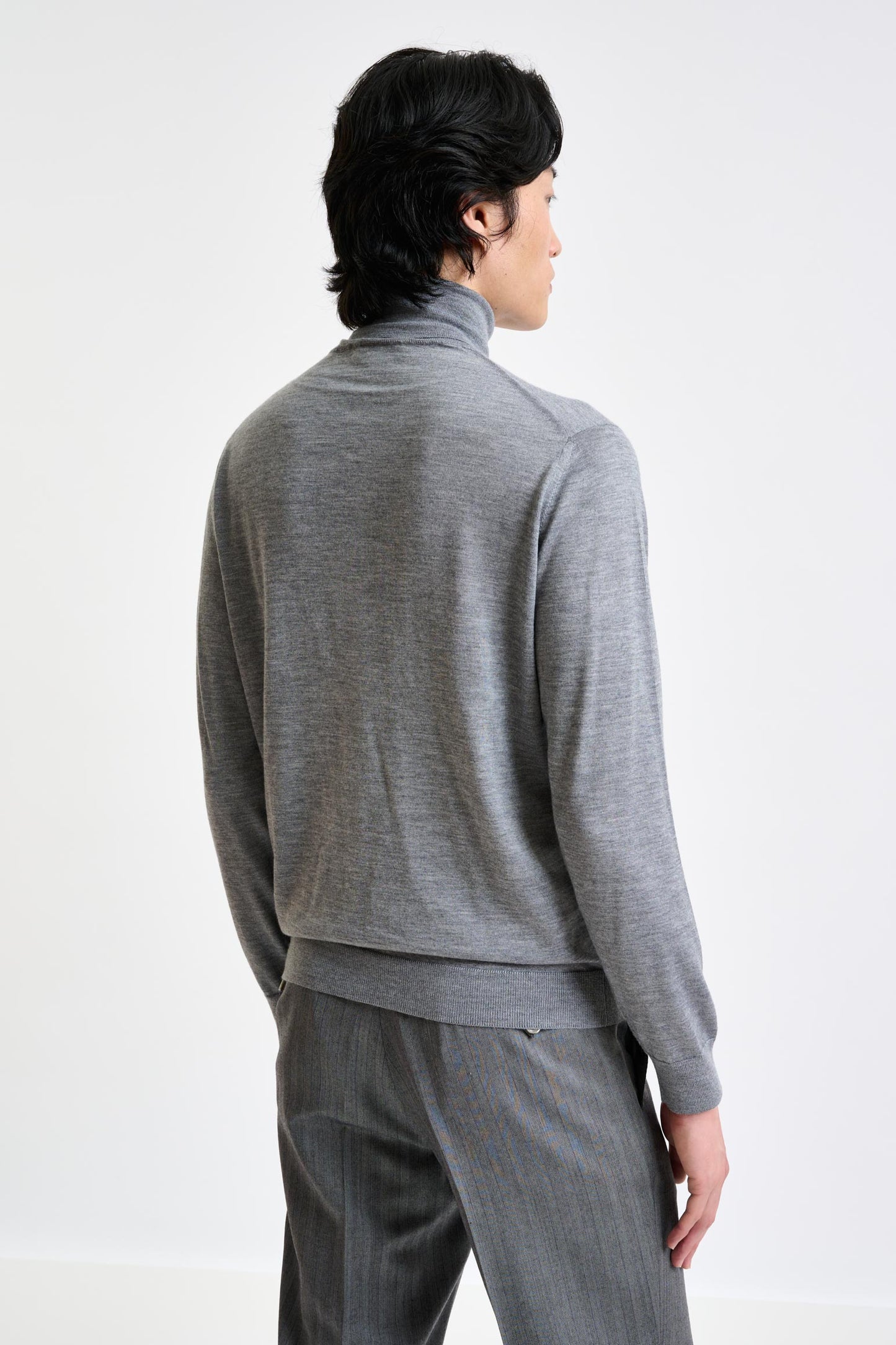 Mid Grey Cashmere Merino Silk Blend Telford Turtleneck Sweater - View 2