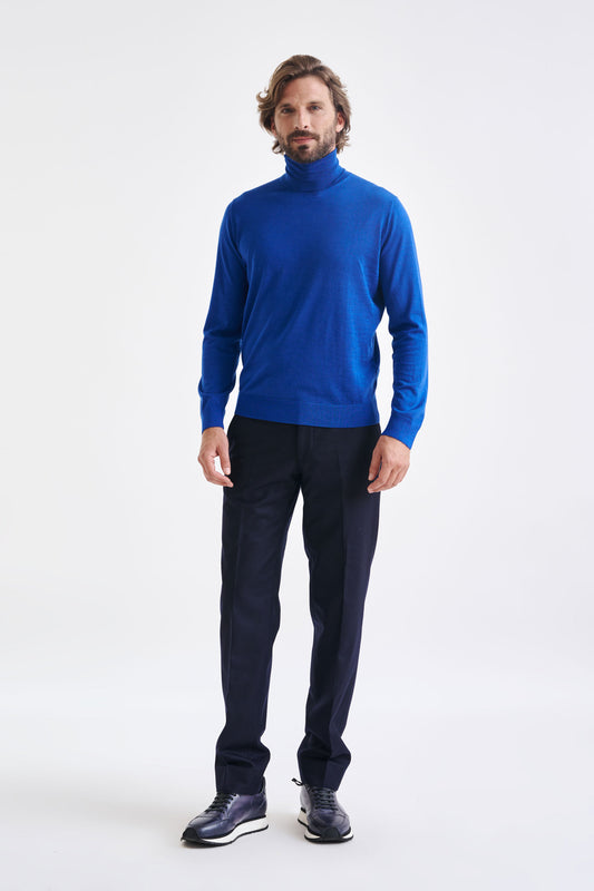 Galactic Blue Cashmere Merino Silk Blend Telford Turtleneck Sweater - View 3