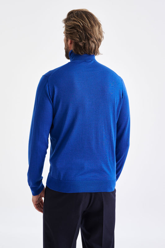 Galactic Blue Cashmere Merino Silk Blend Telford Turtleneck Sweater - View 4