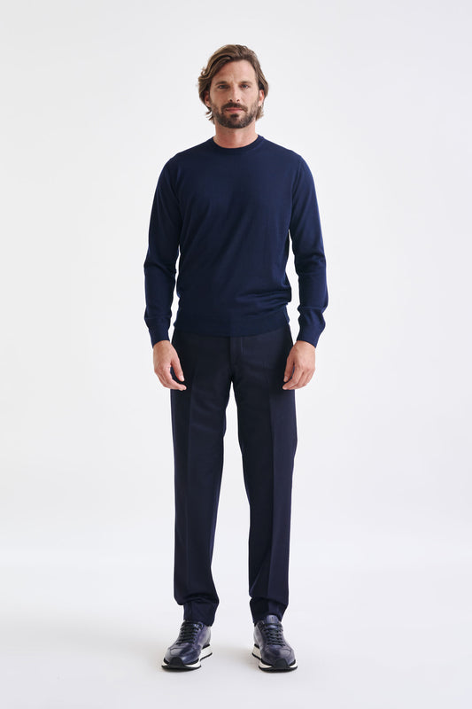 Navy Cashmere Merino Silk Blend Crewe Sweater - View 2