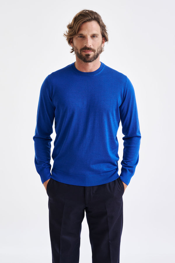 Jersey Con Cuello Redondo En Mezcla De Seda Merino Y Cachemir Azul Galatic