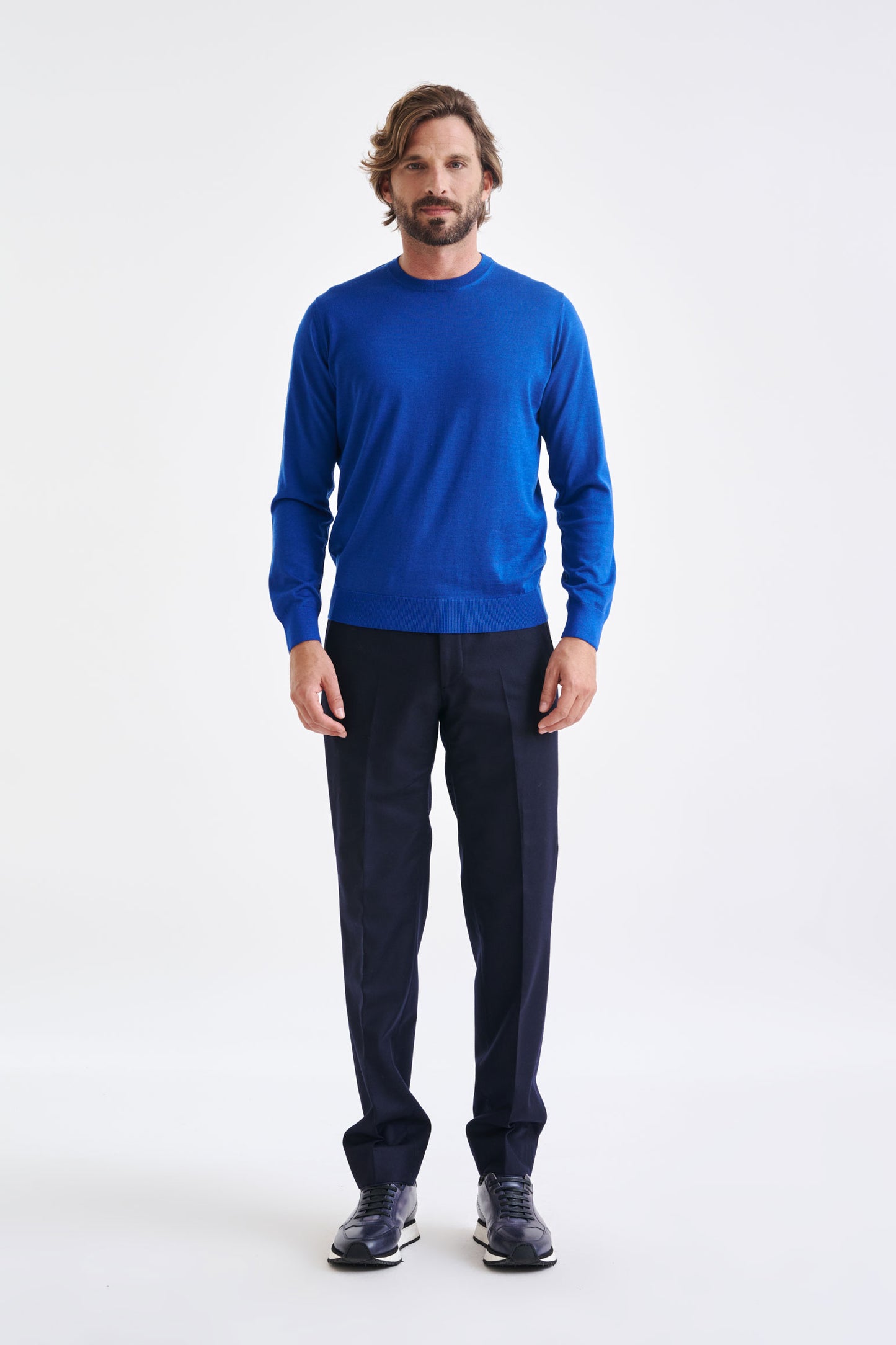 Galatic Blue Crewe-Pullover aus Kaschmir-Merino-Seiden-Mischung